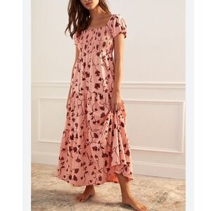 Daily Practice‎ ANTHROPOLOGIE Floral Smocked Tiered Midi Dress XS Puff Sleeve